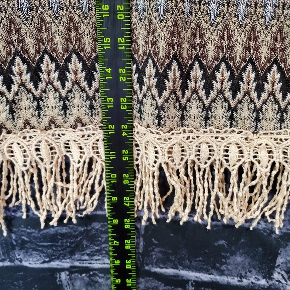 Toffee Apple Tunic Womens Small Brown Blue Tasseled Glitter Boho Peasant Top - Picture 6 of 12